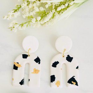 White statement Earrings with black and gold mix
